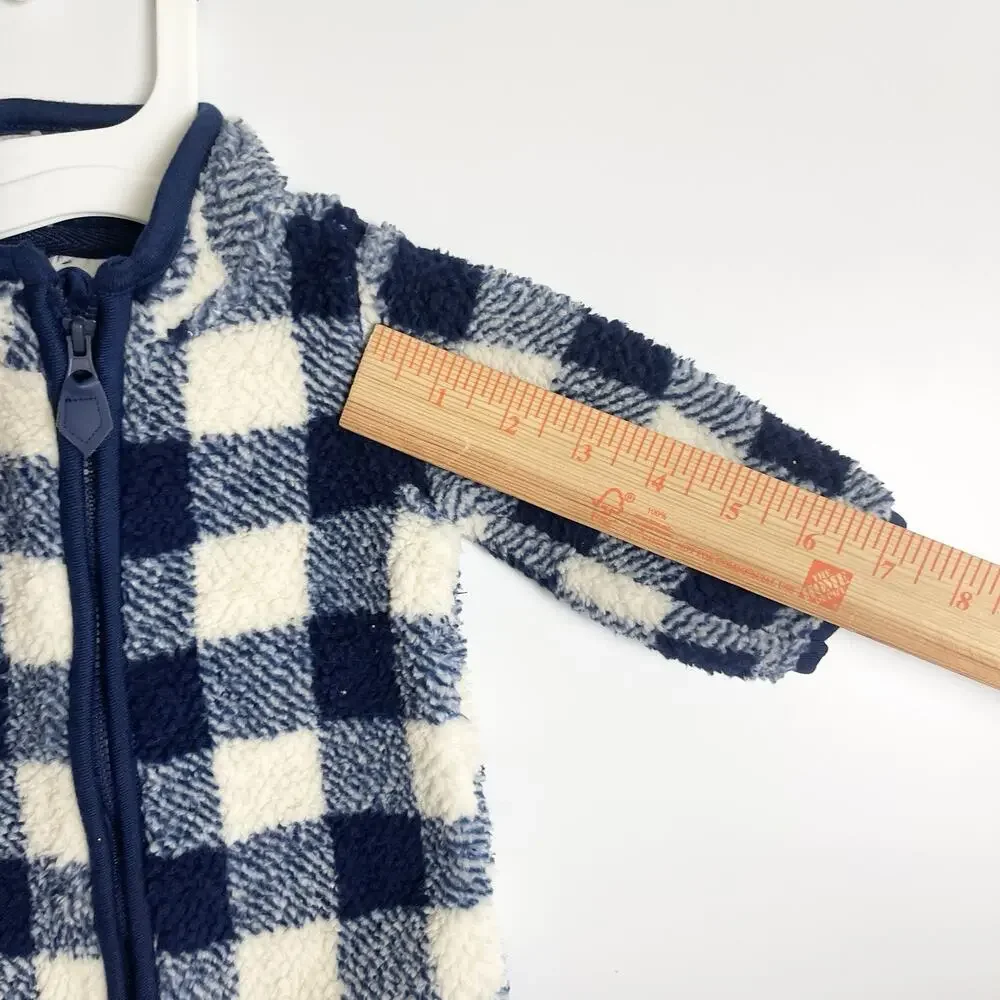 Carters Zip-Up 1 Piece Warm Long Sleeve Easy Care Jumpsuit‎ Blue Plaid 3 Months